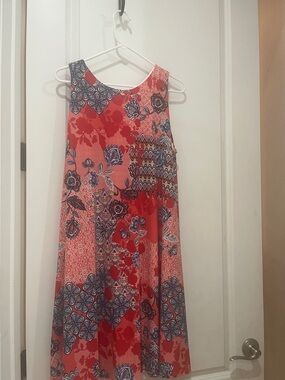 AK Anne Klein Floral Sleeveless Dress XL Coral Pink Built-In Slip Lined